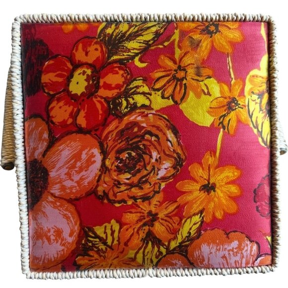 Singer Sewing Basket With Clear Plastic Insert Vintage 1970s Wicker Orange Pink - Picture 7 of 16